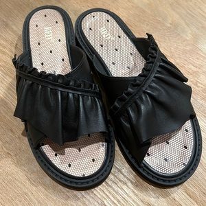 RED Valentino Black Ruffle Slippers